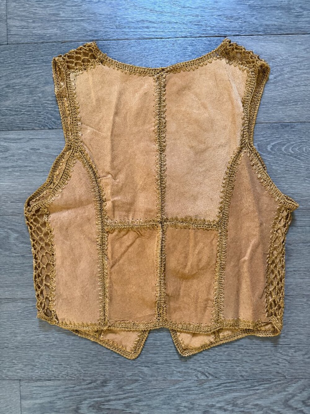 Vintage Cognac Tan Saddle Brown Suede Knit Festival Vest Boho - Picture 4 of 4